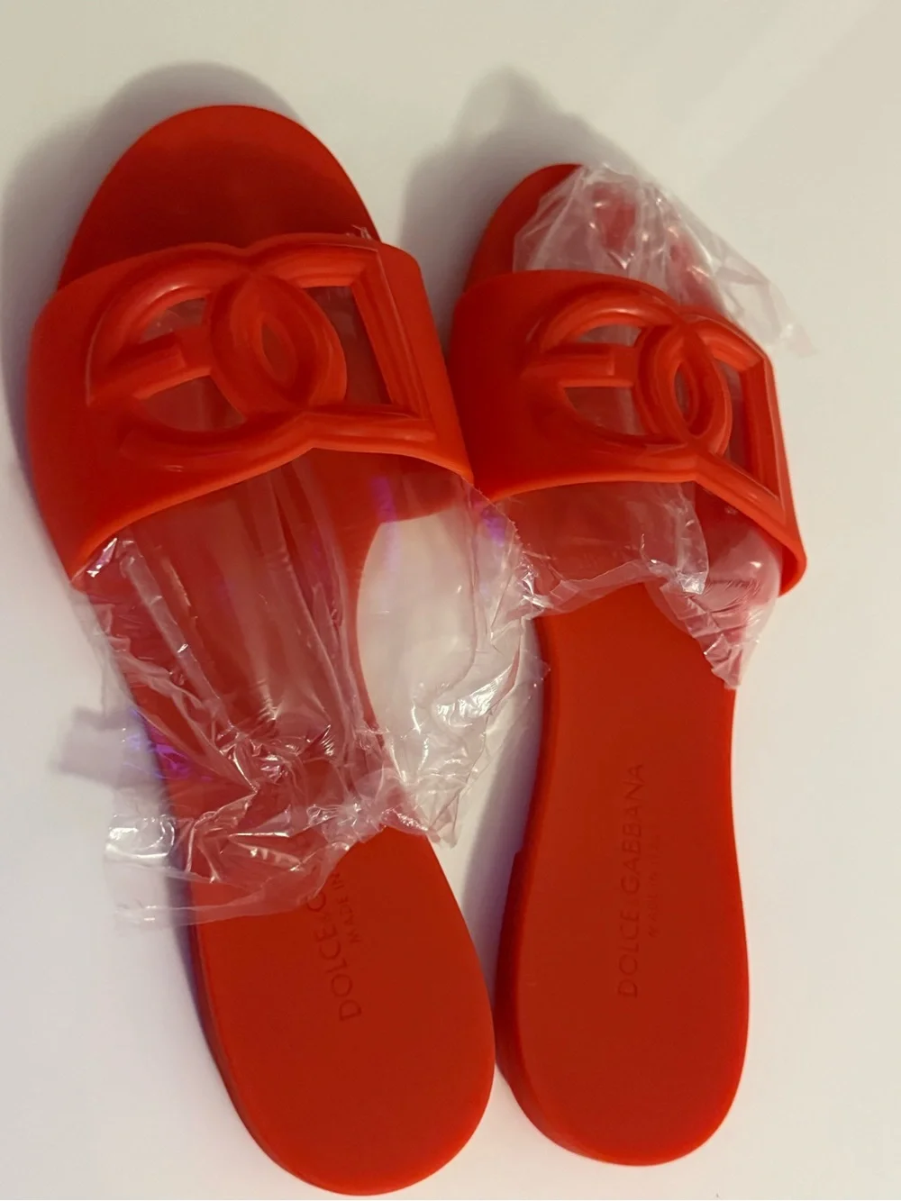 Dolce & Gabbana Bright Red Logo Slide Sandals